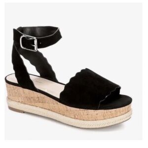 Marc Fisher Black Scalloped Espadrille Platform Sandals